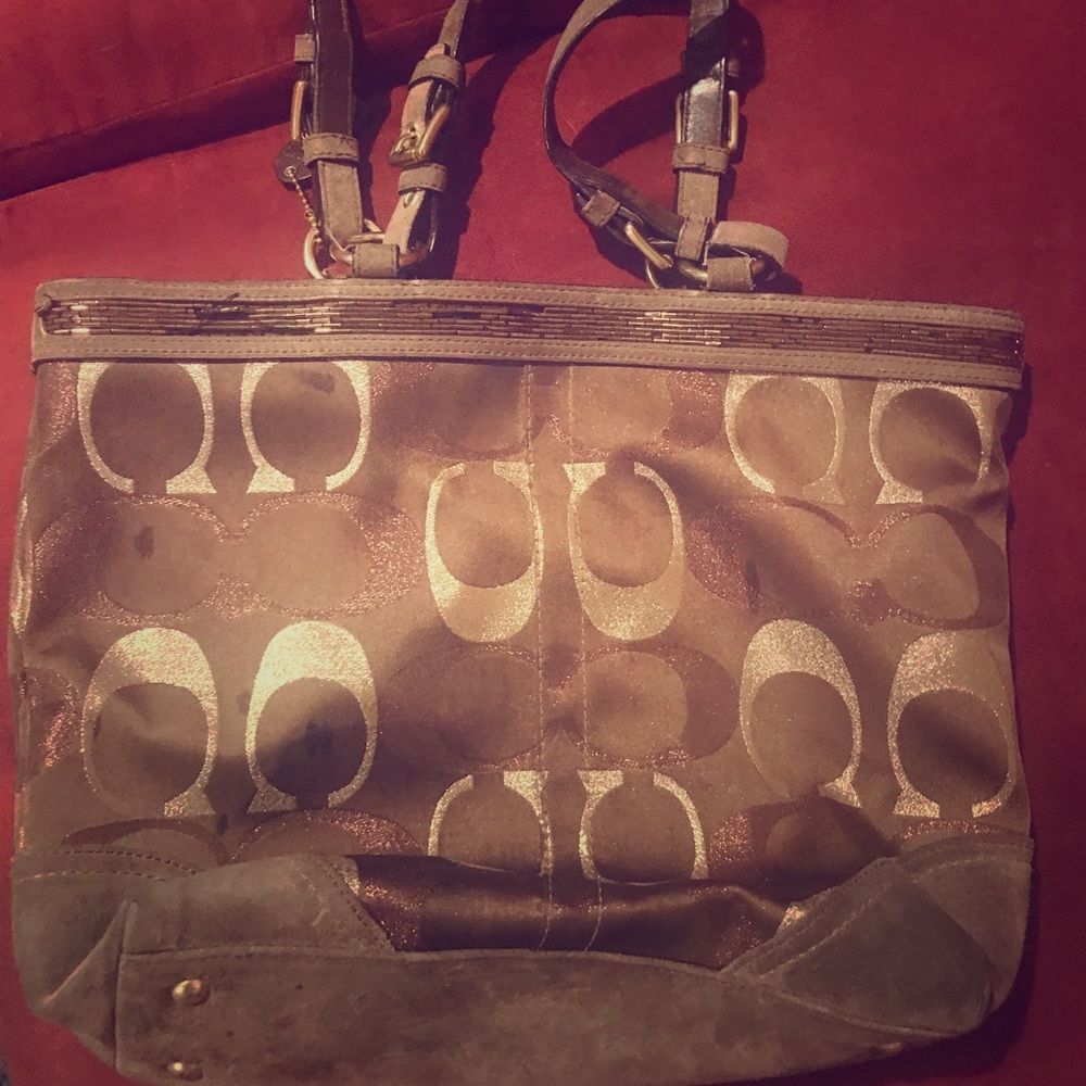 Authentic gold and brown coach  leather bag